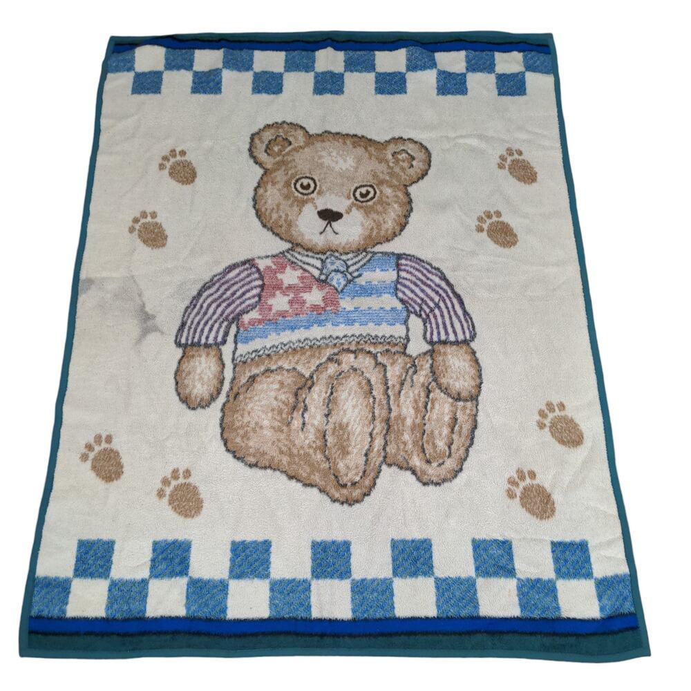 Biederlack Fleece Blanket Multicolor Size 74x55 Teddy Bear Vintage Made Germany
